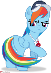 Size: 3000x4292 | Tagged: safe, artist:frownfactory, imported from derpibooru, rainbow dash, pegasus, pony, 2 4 6 greaaat, annoyed, baseball cap, butt, cap, coach rainbow dash, female, hat, mare, plot, rainbow dashs coaching whistle, rainbutt dash, simple background, solo, transparent background, vector, whistle