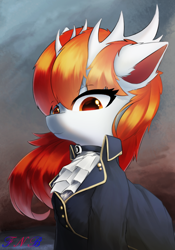 Size: 706x1010 | Tagged: safe, artist:fnb, imported from derpibooru, oc, oc:surging daylight, deer, bust, clothes, fil, friendship is a lie, my new pony: friendship is a lie, portrait, uniform