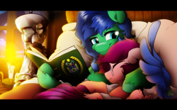 Size: 4000x2480 | Tagged: safe, artist:dormin-dim, imported from derpibooru, oc, oc only, pegasus, pony, bed, book, candle, eyes closed, glasses, pillow, sleeping