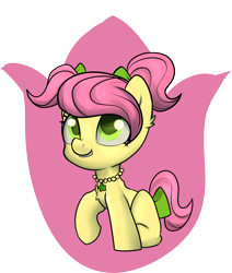 Size: 2200x2600 | Tagged: safe, artist:dumbwoofer, imported from derpibooru, earth pony, pony, adoraposey, bow, cute, female, filly, foal, g5, hair bow, jewelry, looking up, necklace, pigtails, posey bloom, simple background, sitting, smiling, solo, tail, tail bow, transparent background, younger