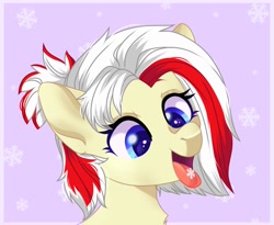 Size: 2048x1681 | Tagged: safe, artist:freyamilk, imported from derpibooru, oc, oc only, oc:redsun, pegasus, pony, blue eyes, catching snowflakes, pegasus oc, snow, snowfall, snowflake, solo, tongue out