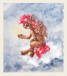 Size: 3193x3579 | Tagged: safe, artist:alex g, imported from derpibooru, oc, oc:hardy, alicorn, pony, alicorn oc, cloud, horn, on a cloud, sitting, sitting on a cloud, solo, stars, traditional art, watercolor painting, wings