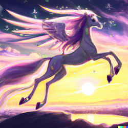 Size: 1024x1024 | Tagged: safe, imported from derpibooru, princess celestia, alicorn, pony, ai content, ai generated, cloud, female, flying, generator:dall-e 2, mare, realistic horse legs, spread wings, sunset, wings