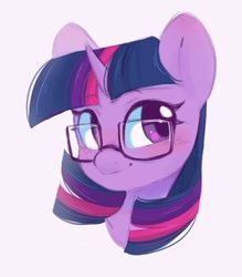 Size: 837x955 | Tagged: safe, artist:melodylibris, imported from derpibooru, twilight sparkle, pony, adorkable, ambiguous race, aside glance, bust, cute, dork, female, glasses, horn, looking at you, mare, meganekko, portrait, simple background, smiling, solo
