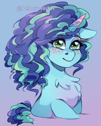 Size: 2900x3600 | Tagged: safe, artist:pelosrosados, imported from derpibooru, pony, unicorn, spoiler:g5, spoiler:my little pony: make your mark, chest fluff, cute, female, freckles, frizzy hair, g5, looking at you, mare, misty brightdawn, mistybetes, my little pony: make your mark, smiling, solo