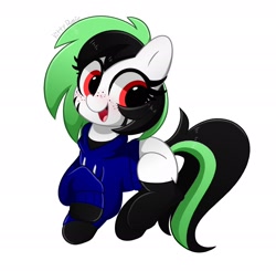 Size: 2048x2010 | Tagged: safe, artist:kittyrosie, imported from derpibooru, oc, oc only, earth pony, pony, clothes, hoodie, simple background, solo, white background