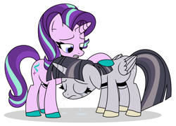 Size: 2896x2080 | Tagged: safe, artist:mlpadventures2020, imported from derpibooru, starlight glimmer, twilight sparkle, alicorn, pony, unicorn, comforting twilight, crying, depressed, discorded, discorded twilight, duo, female, folded wings, mare, sad, simple background, sorrow, twilight sparkle (alicorn), twilight tragedy, white background, wings