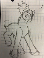 Size: 3024x4032 | Tagged: safe, artist:nightlight2005, imported from derpibooru, oc, oc only, oc:lemony zest pie, earth pony, pony, earth pony oc, female, graph paper, magical lesbian spawn, mare, monochrome, offspring, palindrome get, parent:pinkie pie, parent:rainbow dash, parents:pinkiedash, pencil drawing, sketch, solo, traditional art