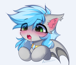 Size: 2454x2103 | Tagged: safe, artist:airiniblock, imported from derpibooru, oc, oc only, oc:bow-black, bat pony, pony, bat pony oc, bat wings, blushing, collar, drool, ear fluff, icon, patreon, patreon reward, rcf community, solo, wings