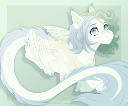 Size: 1200x1000 | Tagged: safe, artist:purplegrim40, imported from derpibooru, oc, oc only, pegasus, pony, abstract background, female, leonine tail, lying down, mare, pegasus oc, prone, solo, tail, wings