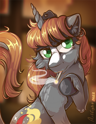 Size: 600x777 | Tagged: safe, artist:mychelle, imported from derpibooru, oc, pony, unicorn, cigarette, ear piercing, earring, female, jewelry, mare, piercing, smoking, solo