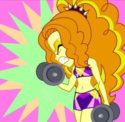Size: 538x523 | Tagged: safe, artist:sapphiregamgee, imported from derpibooru, adagio dazzle, human, equestria girls, belly button, cropped, dumbbell (object), female, solo, sweat, weight lifting, weights