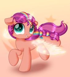 Size: 1856x2048 | Tagged: safe, artist:neige de printdemps, imported from derpibooru, sunny starscout, alicorn, pony, female, g5, horn, magic, my little pony: a new generation, race swap, simple background, solo, sunnycorn, wings