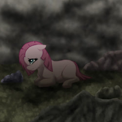 Size: 576x576 | Tagged: safe, artist:timekept, imported from derpibooru, pinkie pie, earth pony, pony, female, filly, foal, pinkamena diane pie, sad, solo