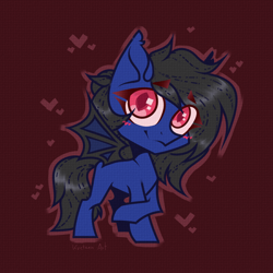 Size: 3000x3000 | Tagged: safe, artist:kreteen art, imported from derpibooru, oc, oc only, oc:zero shadow, bat pony, chibi, female, heart, simple background, solo