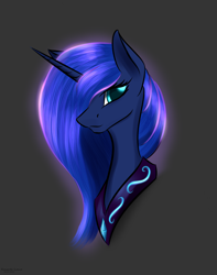 Size: 2052x2610 | Tagged: safe, artist:renarde-louve, imported from derpibooru, princess luna, alicorn, pony, bust, dark background, female, mare, portrait, simple background, solo