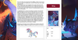 Size: 1586x815 | Tagged: safe, artist:lummh, artist:ternonadime, imported from derpibooru, oc, oc only, oc:sting, dragon, pony, comic:the lost sun, magicorn, reference sheet, solo, solo focus, text, wiki