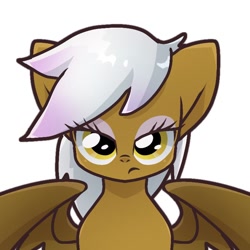 Size: 768x768 | Tagged: safe, artist:namaenonaipony, imported from derpibooru, gilda, pegasus, pony, bust, female, frown, looking at you, mare, partially open wings, ponified, pony gilda, portrait, simple background, solo, species swap, white background, wings