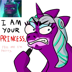 Size: 1000x1000 | Tagged: safe, artist:pilk, edit, edited screencap, imported from derpibooru, screencap, opaline arcana, alicorn, pony, spoiler:g5, spoiler:my little pony: make your mark, angry, dialogue, digital art, eyebrows, eyelashes, eyeshadow, faic, floppy ears, frown, g5, gritted teeth, hoof hold, lipstick, long eyelashes, makeup, my little pony: make your mark, my little pony: make your mark chapter 1, simple background, solo, teeth, tell me i'm pretty, text, the fairly oddparents, transparent background