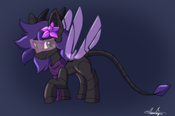 Size: 3000x2000 | Tagged: safe, artist:aurorafang, imported from derpibooru, oc, oc:ravy stargazer, demon, demon pony, pony, robot, robot pony, hologram, visor