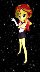 Size: 1080x1920 | Tagged: safe, artist:oatmeal!, imported from derpibooru, sunset shimmer, human, equestria girls, 3d, accessory swap, clothes, gmod, humanized, miniskirt, pose, sailor moon, sailor scout, simple background, skirt, solo, space