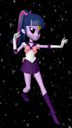 Size: 1080x1920 | Tagged: safe, artist:oatmeal!, imported from derpibooru, sci-twi, twilight sparkle, human, equestria girls, 3d, accessory swap, clothes, costume, gmod, miniskirt, sailor jupiter, sailor moon, sailor scout, sailor twilight, simple background, skirt, solo, space