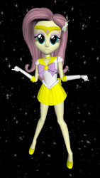 Size: 1080x1920 | Tagged: safe, artist:oatmeal!, imported from derpibooru, fluttershy, human, equestria girls, 3d, accessory swap, clothes, costume, gmod, miniskirt, pose, sailor kindness, sailor mercury, sailor moon, sailor scout, simple background, skirt, space