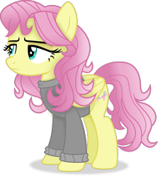 Size: 3860x4327 | Tagged: safe, artist:anime-equestria, imported from derpibooru, fluttershy, pegasus, alternate hairstyle, clothes, female, lidded eyes, mare, messy mane, simple background, solo, sweater, transparent background, vector, wings