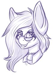 Size: 1006x1370 | Tagged: safe, artist:artguts, imported from derpibooru, oc, oc only, oc:mockery, earth pony, pony, clothes, digital art, earth pony oc, eyeliner, fangs, glasses, grin, jewelry, lidded eyes, long ears, long hair, looking at you, makeup, male, mane, monochrome, necklace, open mouth, open smile, shirt, simple background, sketch, smiling, smiling at you, solo, stallion, teeth, white background