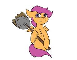 Size: 1500x1172 | Tagged: safe, artist:lil_vampirecj, imported from derpibooru, scootaloo, pegasus, pony, commission, dirt, dirt on shovel, female, filly, foal, half body, shovel, simple background, sticker, transparent background