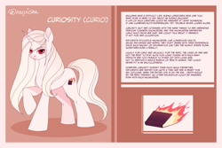 Size: 4500x3000 | Tagged: safe, artist:neonishe, imported from derpibooru, oc, oc only, oc:curiosity, unicorn, albino, cutie mark, female, reference sheet, solo, text