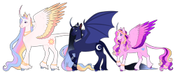 Size: 10213x4225 | Tagged: safe, artist:s0ftserve, imported from derpibooru, princess cadance, princess celestia, princess luna, alicorn, pony, absurd resolution, alicorn triarchy, female, mare, royal sisters, siblings, simple background, sisters, spread wings, transgender, transparent background, trio, trio female, wings
