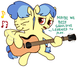 Size: 679x583 | Tagged: safe, artist:kleyime, imported from derpibooru, oc, oc only, oc:eeny meeny, oc:miney moe, earth pony, pony, conjoined, conjoined twins, earth pony oc, female, guitar, multiple heads, musical instrument, siblings, simple background, sisters, transparent background, twin sisters, twins, two heads