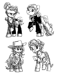 Size: 400x520 | Tagged: safe, artist:plunger, oc, earth pony, pony, unicorn, female, females only, mare, monochrome