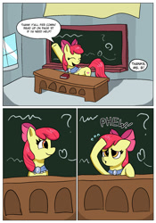 Size: 1400x2000 | Tagged: safe, artist:begoliah, imported from derpibooru, apple bloom, earth pony, pony, comic:crusaders, book, classroom, comic, dialogue, female