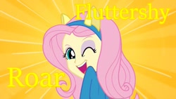 Size: 1920x1080 | Tagged: safe, edit, edited screencap, imported from derpibooru, screencap, fluttershy, human, equestria girls, canterlot high, katy perry, roar, smiling, youtube link