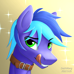Size: 2600x2600 | Tagged: safe, artist:dash wang, imported from derpibooru, oc, oc only, oc:memory mark, pony, bust, collar, licking, licking lips, looking at you, male, portrait, solo, stallion, tongue out