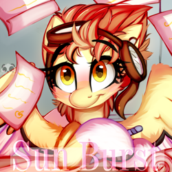 Size: 1500x1500 | Tagged: safe, artist:2pandita, imported from derpibooru, oc, oc only, oc:sun burst, pegasus, pony, female, goggles, mare, solo