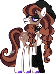 Size: 951x1250 | Tagged: safe, artist:kurosawakuro, imported from derpibooru, oc, earth pony, pony, base used, beret, choker, eyeshadow, fishnets, hat, magical lesbian spawn, makeup, offspring, parent:applejack, parent:inky rose, parents:inkyjack, simple background, solo, transparent background