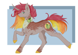 Size: 1280x906 | Tagged: safe, artist:draquonex, imported from derpibooru, oc, oc only, oc:dawn jubilee, pony, unicorn, bandana, female, mare, offspring, parent:big macintosh, parent:tempest shadow, parents:tempestmac, simple background, solo, transparent background, watermark