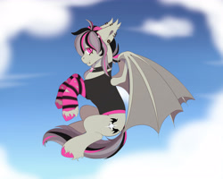 Size: 5315x4252 | Tagged: safe, artist:creed larsen, imported from derpibooru, oc, oc:gravel shine, bat pony, clothes, commission, piercing, sketch, solo, stockings, thigh highs, wings