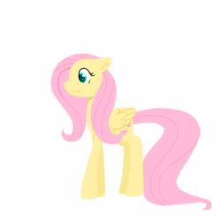 Size: 640x640 | Tagged: safe, artist:lindasaurie, imported from derpibooru, fluttershy, pegasus, pony, animated, blush sticker, blushing, blushing profusely, breaking the fourth wall, emanata, female, folded wings, full body, gif, hooves, lineless, looking at you, mare, open mouth, pinpoint eyes, shy, side view, simple background, solo, spread wings, standing, tail, wavy mouth, white background, wings