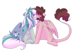 Size: 2600x1800 | Tagged: safe, artist:puppie, imported from derpibooru, oc, oc only, oc:ditzy, oc:raevyn, pegasus, chest fluff, cute, floppy ears, nuzzling, simple background, smiling, transparent background