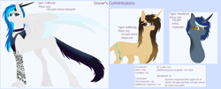 Size: 1920x777 | Tagged: safe, artist:snows-doodles, imported from derpibooru, oc, original species, advertisement, bust, commission info, commissions open, commissions sheet, full body, half body, halfbody