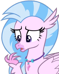 Size: 688x858 | Tagged: safe, edit, edited screencap, imported from derpibooru, screencap, silverstream, classical hippogriff, hippogriff, pony, the hearth's warming club, background removed, female, looking left, mare, one leg raised, pink skin, png, sad, simple background, solo, standing, transparent background