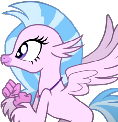 Size: 643x670 | Tagged: safe, edit, edited screencap, imported from derpibooru, screencap, silverstream, classical hippogriff, hippogriff, pony, the hearth's warming club, background removed, female, flying, looking left, mare, pink skin, png, simple background, solo, transparent background