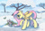 Size: 3508x2480 | Tagged: safe, artist:amishy, imported from derpibooru, fluttershy, pegasus, pony, rabbit, animal, blushing, clothes, cute, female, mare, open mouth, raised hoof, shyabetes, snow, solo, vest, wings, winter, winter wrap up vest