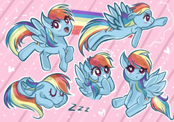 Size: 1353x946 | Tagged: safe, artist:namieart, imported from derpibooru, rainbow dash, pegasus, pony, :o, anime style, cute, dashabetes, eye clipping through hair, eyebrows, eyebrows visible through hair, looking at you, onomatopoeia, open mouth, sitting, sleeping, sound effects, zzz