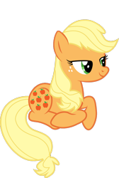 Size: 732x1091 | Tagged: safe, artist:foxyfell1337, imported from derpibooru, applejack (g1), earth pony, pony, g1, g1 to g4, g4, generation leap, lidded eyes, lying down, prone, simple background, smiling, solo, transparent background