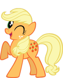 Size: 801x998 | Tagged: safe, artist:foxyfell1337, imported from derpibooru, applejack (g1), earth pony, pony, g1, g1 to g4, g4, generation leap, looking at you, one eye closed, open mouth, open smile, raised hoof, simple background, smiling, solo, transparent background, wink, winking at you